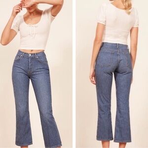 NWOT Reformation Women’s  Flare Pinstripe Denim Jeans in Mesa Stripe